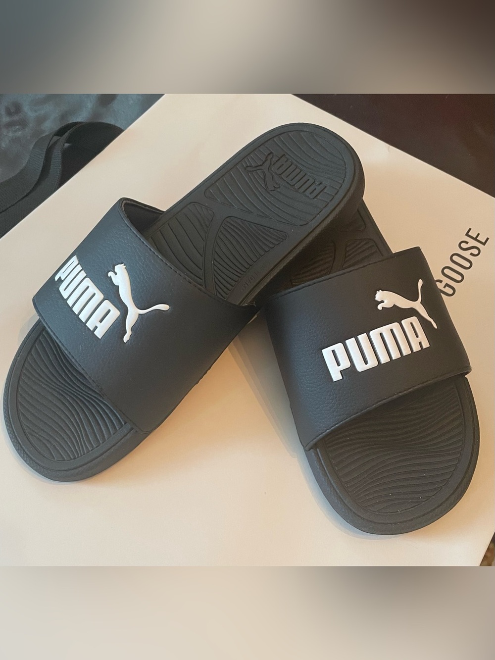 Puma Black Slide Sandals with White Logo MENS 9 / WOMENS 10.5-11